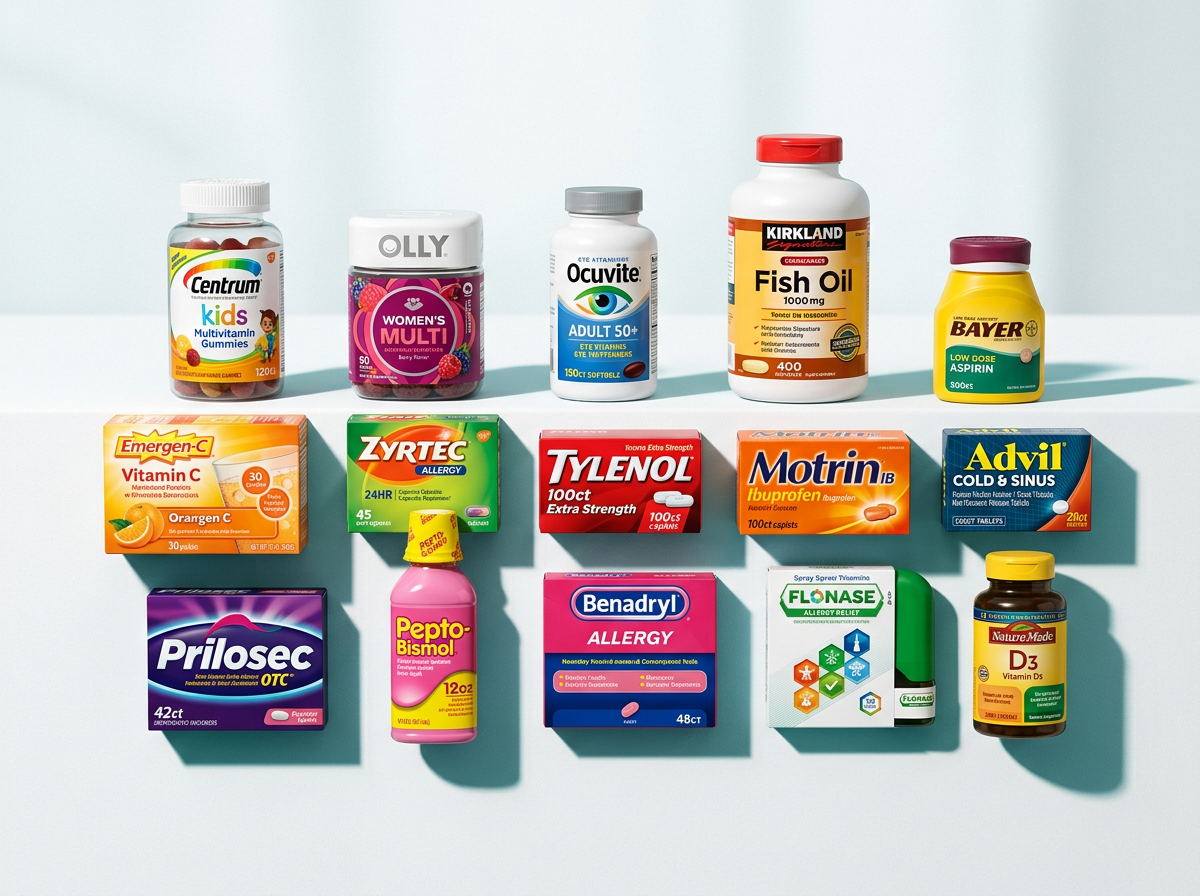 Everyday wellness and health essentials arranged neatly