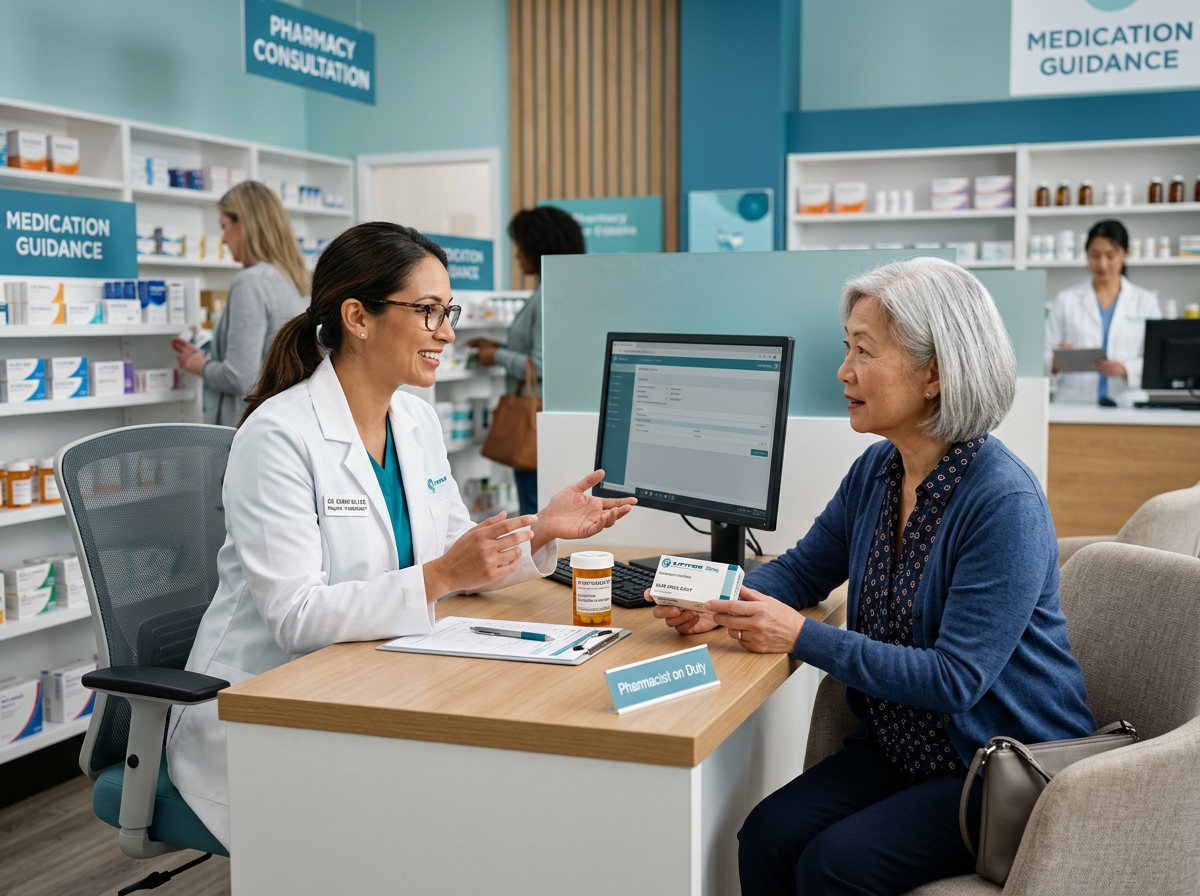 Pharmacist consulting at desk